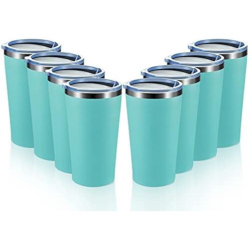  MEWAY 16oz Tumbler 8 Pack Stainless Steel Travel Coffee Mug with Lid ,Double Wall Insulated Coffee Cup Gift in Bulk for Women for Home, Office, Travel Great (Light blue, 8 pack)