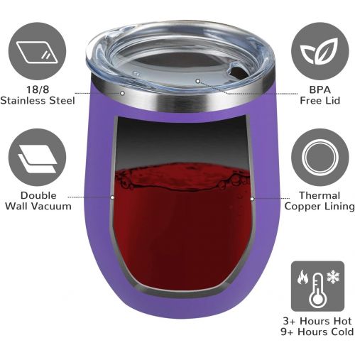  MEWAY 12oz/4 Pack Wine Tumbler Glasses with Lid - Stemless Double Wall Vacuum Stainless Steel Travel Tumbler - Keeping Cold & Hot for Wine,Coffee,Cocktails,Drinks-Family and Gifts
