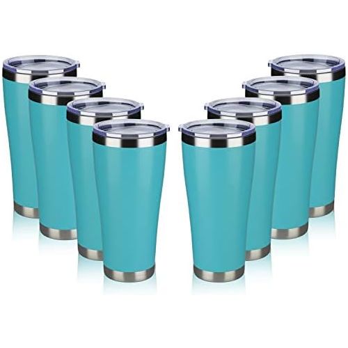  MEWAY 30oz Stainless Steel Tumblers Bulk 8 Pack ,Vacuum Insulated Cups Double Wall Large Tumbler with Lid ,Powder Coated Coffee Mugs for Ice & Hot Drink Gifts for Men(Light Blue ,S