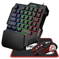 MFTEK One Hand Gaming Keyboard and Mouse Combo, RGB Rainbow Backlit One-Handed Mechanical Feeling Gaming Keyboard with Wrist Rest Support, USB Wired Keyboard Mouse and Mouse Pad Se