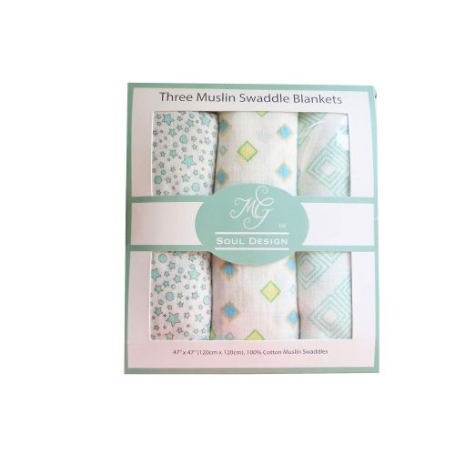  MG Soul Design Baby Muslin Swaddle Blanket | Multipurpose | 100% Cotton | Breathable | Comfortable | Set of 3 | Unisex Color Schemes | Diamond and Star Design