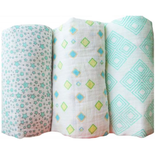  MG Soul Design Baby Muslin Swaddle Blanket | Multipurpose | 100% Cotton | Breathable | Comfortable | Set of 3 | Unisex Color Schemes | Diamond and Star Design