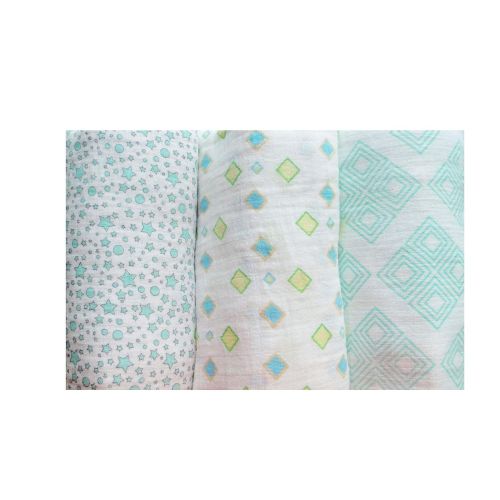  MG Soul Design Baby Muslin Swaddle Blanket | Multipurpose | 100% Cotton | Breathable | Comfortable | Set of 3 | Unisex Color Schemes | Diamond and Star Design