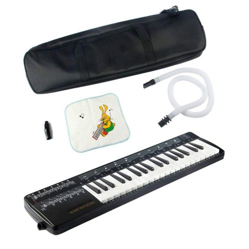  MG.QING Melodica 37-Key Air Piano Keyboard with Plastic Elastic Long Tube,Short Mouth and Music Lovers Carrying Bag for Beginners Children Black