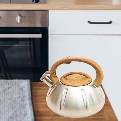  MGYJ Tea Pots for Stove Top 2.5L Pumpkin Whistling Kettle Heating Quickly with Anti Hot Wood Grain Handle Gas Stove Induction Cooker Universal Kettle Tea Kettle for Family Kitchen