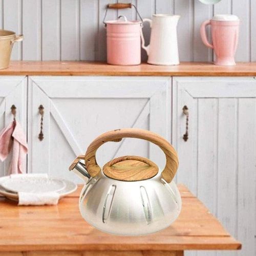  MGYJ Tea Pots for Stove Top 2.5L Pumpkin Whistling Kettle Heating Quickly with Anti Hot Wood Grain Handle Gas Stove Induction Cooker Universal Kettle Tea Kettle for Family Kitchen