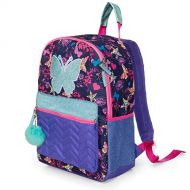 MGgear Girls Butterfly Print School Backpack with Pom-Pom Keychain, Purple