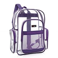 MGgear Clear Transparent PVC School Backpack/Outdoor Backpack with Purple Trim