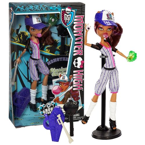  MH Monster High Year 2013 Ghoul Sports Series 10 Inch Doll - Daughter of The Werewolf CLAWDEEN Wolf BJR12 with Baseball Hat, Bat, Gloves & Case Plus Hairbrush and Doll Stand