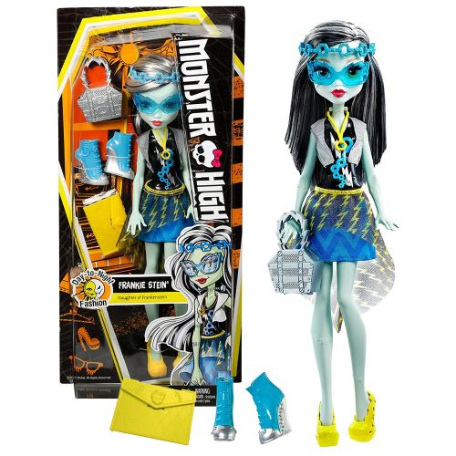  MH Year 2015 Monster High Day to Night Fashion Series 11 Inch Doll Set - Daughter of Frankenstein Frankie Stein with 2 Shoes, Folder and Purse