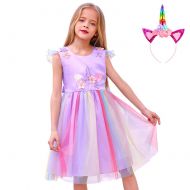 MHJY Girls Unicorn Costume Dress Festival Pageant Flower Princess Party Tutu Dress with Headband