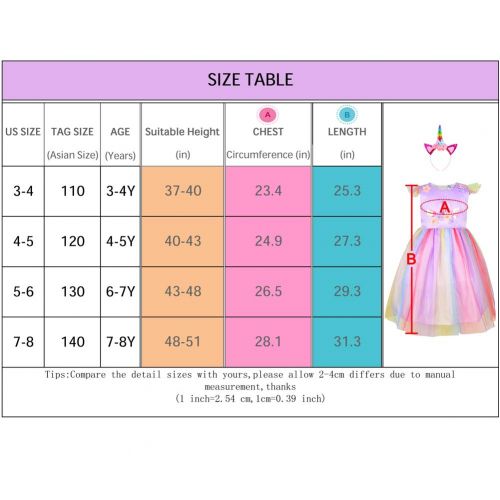  MHJY Girls Unicorn Costume Dress Festival Pageant Flower Princess Party Tutu Dress with Headband