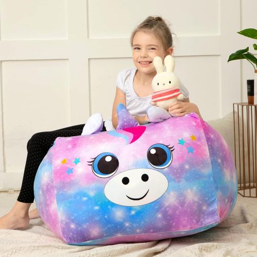  [아마존베스트]MHJY Stuffed Animals Storage Bean Bag Large Unicorn Bean Bag Chairs Cover for Kids Soft Velvet Plush Toy Storage Organizer Stuffed Toy Storage Bag(No Stuffing)