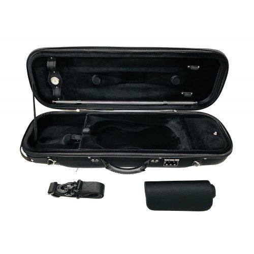  MI&VI Foamed Hard, Sturdy, Durable 4/4 Violin Case w/Hygrometer, Carry Straps, Oblong, Interior, Violin strings container (Black)