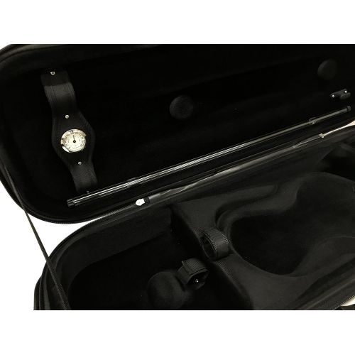  MI&VI Foamed Hard, Sturdy, Durable 4/4 Violin Case w/Hygrometer, Carry Straps, Oblong, Interior, Violin strings container (Black)