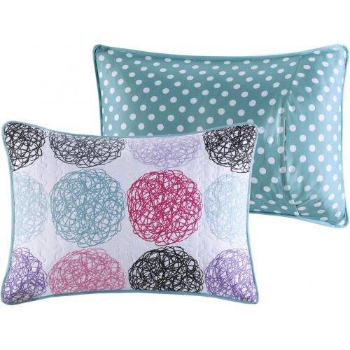  [아마존베스트]Mi-Zone Carly Twin/Twin XL Girls Quilt Bedding Set - Teal, Purple, Doodled Circles Polka Dots  3 Piece Teen Girl Bedding Quilt Coverlets  Ultra Soft Microfiber Bed Quilts Quilted