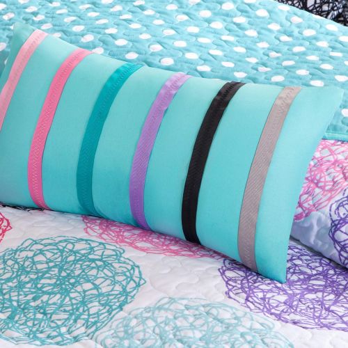  [아마존베스트]Mi-Zone Carly Twin/Twin XL Girls Quilt Bedding Set - Teal, Purple, Doodled Circles Polka Dots  3 Piece Teen Girl Bedding Quilt Coverlets  Ultra Soft Microfiber Bed Quilts Quilted