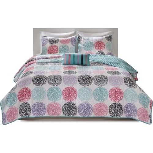  [아마존베스트]Mi-Zone Carly Twin/Twin XL Girls Quilt Bedding Set - Teal, Purple, Doodled Circles Polka Dots  3 Piece Teen Girl Bedding Quilt Coverlets  Ultra Soft Microfiber Bed Quilts Quilted