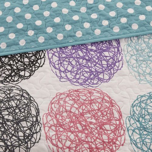  [아마존베스트]Mi-Zone Carly Twin/Twin XL Girls Quilt Bedding Set - Teal, Purple, Doodled Circles Polka Dots  3 Piece Teen Girl Bedding Quilt Coverlets  Ultra Soft Microfiber Bed Quilts Quilted