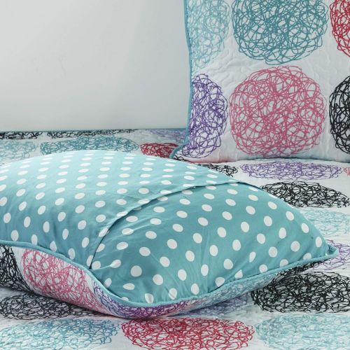  [아마존베스트]Mi-Zone Carly Twin/Twin XL Girls Quilt Bedding Set - Teal, Purple, Doodled Circles Polka Dots  3 Piece Teen Girl Bedding Quilt Coverlets  Ultra Soft Microfiber Bed Quilts Quilted