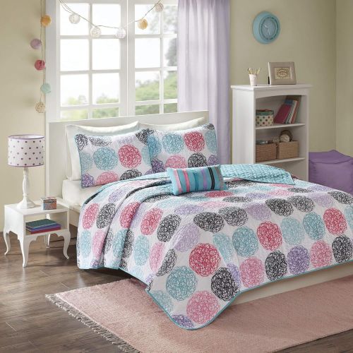  [아마존베스트]Mi-Zone Carly Twin/Twin XL Girls Quilt Bedding Set - Teal, Purple, Doodled Circles Polka Dots  3 Piece Teen Girl Bedding Quilt Coverlets  Ultra Soft Microfiber Bed Quilts Quilted