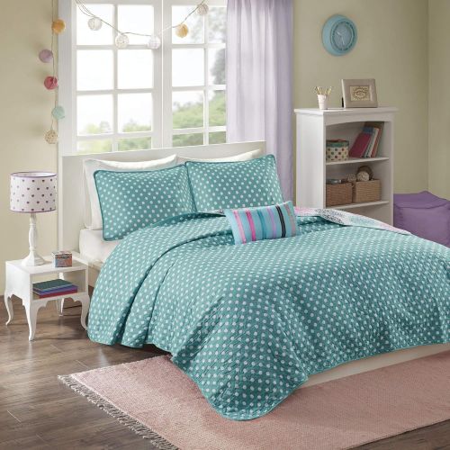  [아마존베스트]Mi-Zone Carly Twin/Twin XL Girls Quilt Bedding Set - Teal, Purple, Doodled Circles Polka Dots  3 Piece Teen Girl Bedding Quilt Coverlets  Ultra Soft Microfiber Bed Quilts Quilted