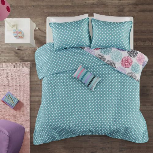  [아마존베스트]Mi-Zone Carly Twin/Twin XL Girls Quilt Bedding Set - Teal, Purple, Doodled Circles Polka Dots  3 Piece Teen Girl Bedding Quilt Coverlets  Ultra Soft Microfiber Bed Quilts Quilted