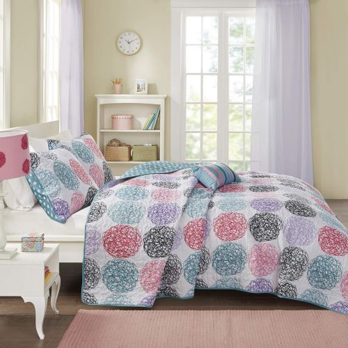  [아마존베스트]Mi-Zone Carly Twin/Twin XL Girls Quilt Bedding Set - Teal, Purple, Doodled Circles Polka Dots  3 Piece Teen Girl Bedding Quilt Coverlets  Ultra Soft Microfiber Bed Quilts Quilted