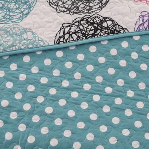  [아마존베스트]Mi-Zone Carly Twin/Twin XL Girls Quilt Bedding Set - Teal, Purple, Doodled Circles Polka Dots  3 Piece Teen Girl Bedding Quilt Coverlets  Ultra Soft Microfiber Bed Quilts Quilted