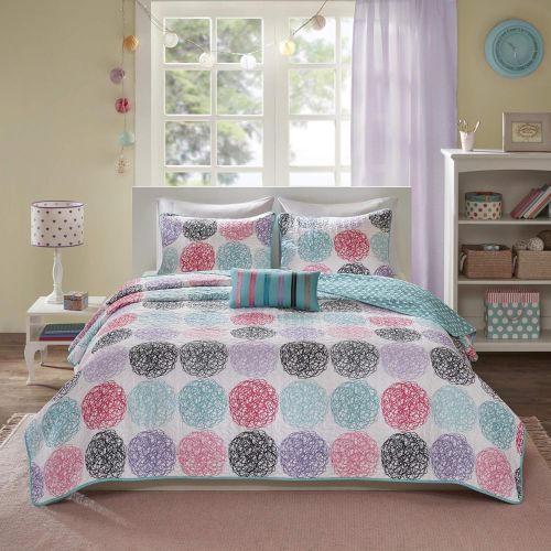  [아마존베스트]Mi-Zone Carly Twin/Twin XL Girls Quilt Bedding Set - Teal, Purple, Doodled Circles Polka Dots  3 Piece Teen Girl Bedding Quilt Coverlets  Ultra Soft Microfiber Bed Quilts Quilted