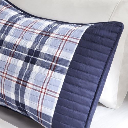  [아마존베스트]Mi-Zone Elliot Twin/Twin XL Size Teen Boys Quilt Bedding Set - Navy, Plaid  3 Piece Boys Bedding Quilt Coverlets  Peach Skin Fabric Bed Quilts Quilted Coverlet