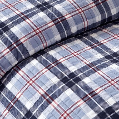  [아마존베스트]Mi-Zone Elliot Twin/Twin XL Size Teen Boys Quilt Bedding Set - Navy, Plaid  3 Piece Boys Bedding Quilt Coverlets  Peach Skin Fabric Bed Quilts Quilted Coverlet