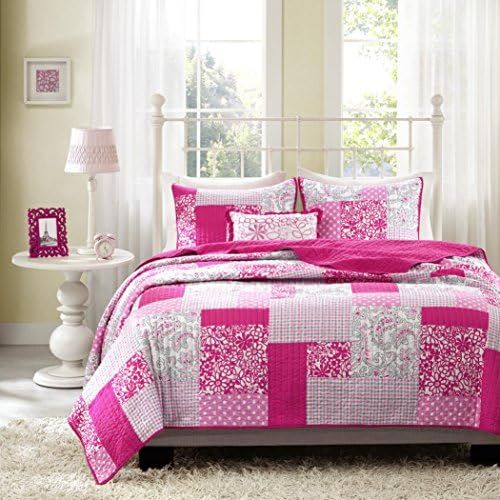  [아마존베스트]Mi-Zone Abbey Twin/Twin XL Girls Quilt Bedding Set - Hot Pink, Pieced Floral, Polka Dot, Paisley  3 Piece Teen Girl Bedding Quilt Coverlets  Ultra Soft Microfiber Bed Quilts Quil