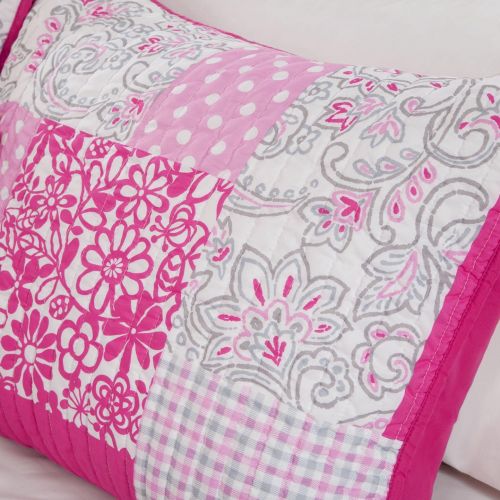  [아마존베스트]Mi-Zone Abbey Twin/Twin XL Girls Quilt Bedding Set - Hot Pink, Pieced Floral, Polka Dot, Paisley  3 Piece Teen Girl Bedding Quilt Coverlets  Ultra Soft Microfiber Bed Quilts Quil