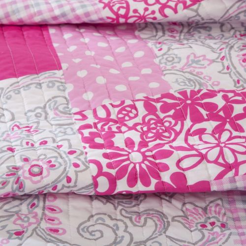  [아마존베스트]Mi-Zone Abbey Twin/Twin XL Girls Quilt Bedding Set - Hot Pink, Pieced Floral, Polka Dot, Paisley  3 Piece Teen Girl Bedding Quilt Coverlets  Ultra Soft Microfiber Bed Quilts Quil