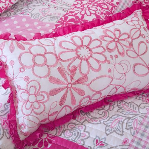  [아마존베스트]Mi-Zone Abbey Twin/Twin XL Girls Quilt Bedding Set - Hot Pink, Pieced Floral, Polka Dot, Paisley  3 Piece Teen Girl Bedding Quilt Coverlets  Ultra Soft Microfiber Bed Quilts Quil