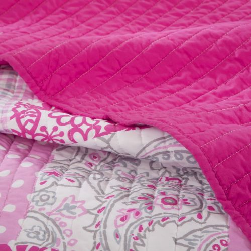  [아마존베스트]Mi-Zone Abbey Twin/Twin XL Girls Quilt Bedding Set - Hot Pink, Pieced Floral, Polka Dot, Paisley  3 Piece Teen Girl Bedding Quilt Coverlets  Ultra Soft Microfiber Bed Quilts Quil