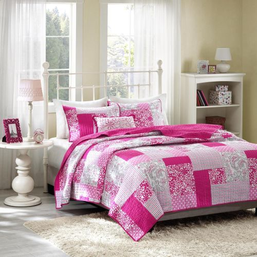  [아마존베스트]Mi-Zone Abbey Twin/Twin XL Girls Quilt Bedding Set - Hot Pink, Pieced Floral, Polka Dot, Paisley  3 Piece Teen Girl Bedding Quilt Coverlets  Ultra Soft Microfiber Bed Quilts Quil