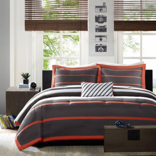  [아마존베스트]Mi-Zone Ashton Twin/Twin XL Kids Bedding Sets for Boys - Orange, Grey, Stripes  3 Pieces Boy Comforter Set  Ultra Soft Microfiber Kid Childrens Bedroom Comforters