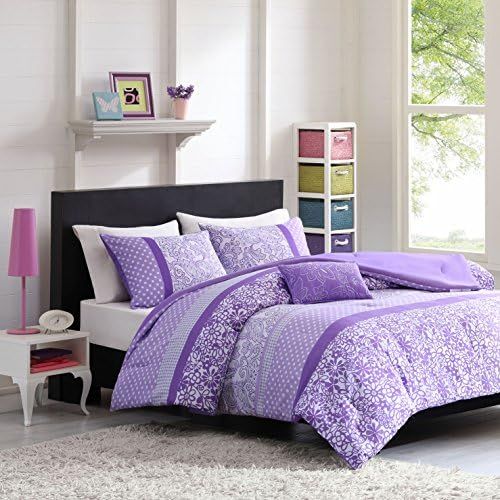  [아마존베스트]Mi-Zone Riley Comforter Set Twin/Twin XL Size - Purple, Floral  3 Piece Bed Sets  Ultra Soft Microfiber Teen Bedding for Girls Bedroom