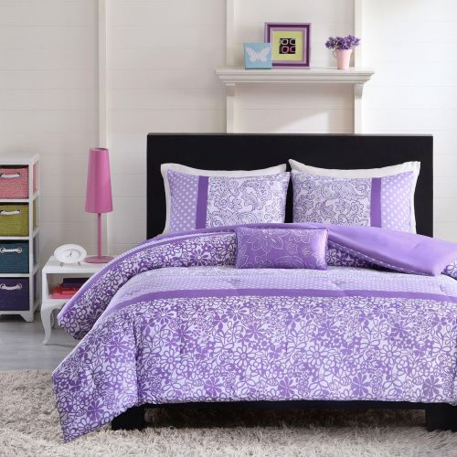  [아마존베스트]Mi-Zone Riley Comforter Set Twin/Twin XL Size - Purple, Floral  3 Piece Bed Sets  Ultra Soft Microfiber Teen Bedding for Girls Bedroom