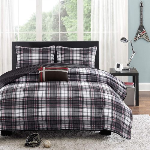  Mi-Zone Harley TwinTwin XL Size Teen Boys Quilt Bedding Set - Black, Plaid  3 Piece Boys Bedding Quilt Coverlets  Ultra Soft Microfiber Bed Quilts Quilted Coverlet