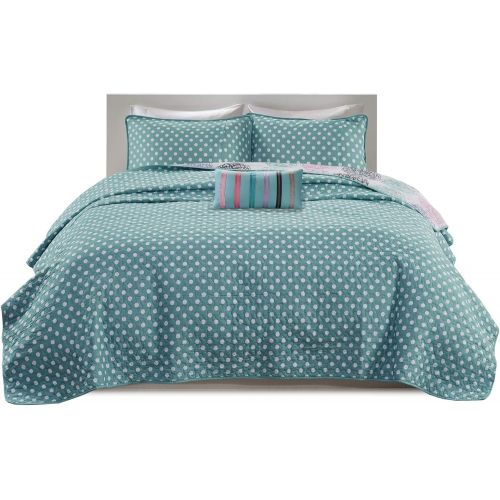  Mi-Zone Carly FullQueen Girls Quilt Bedding Set - Teal, Purple, Doodled Circles Polka Dots  4 Piece Teen Girl Bedding Quilt Coverlets  Ultra Soft Microfiber Bed Quilts Quilted C