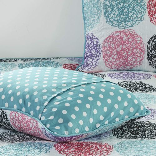  Mi-Zone Carly FullQueen Girls Quilt Bedding Set - Teal, Purple, Doodled Circles Polka Dots  4 Piece Teen Girl Bedding Quilt Coverlets  Ultra Soft Microfiber Bed Quilts Quilted C