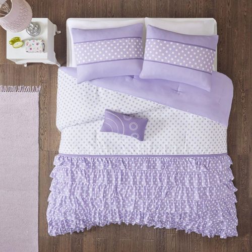  Mi-Zone Morgan Comforter Set FullQueen Size - Purple, Polka Dot  4 Piece Bed Sets  Ultra Soft Microfiber Teen Bedding For Girls Bedroom