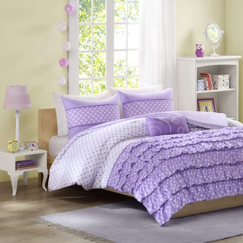  Mi-Zone Morgan Comforter Set FullQueen Size - Purple, Polka Dot  4 Piece Bed Sets  Ultra Soft Microfiber Teen Bedding For Girls Bedroom