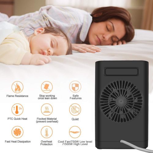  MIABOO Ceramic Portable Space Heater with Adjustable Thermostat -1500W Mini Electric PTC Fan Heater with 2 Heat Settings,Overheat Protection and Safety Cut-Off For the Home and Office