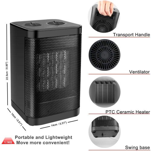  MIABOO Ceramic Portable Space Heater with Adjustable Thermostat -1500W Mini Electric PTC Fan Heater with 2 Heat Settings,Overheat Protection and Safety Cut-Off For the Home and Office