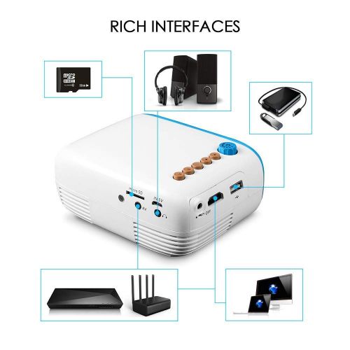  MIAO@LONG Mini Projector Support HDMI Smartphone PC with Big Display LED Full HD Video Projector for Home Theater Entertainment Party and Games Yellow