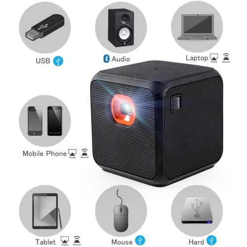  MIAO@LONG Mini Projector WiFi Smart Portable Movie Projector Rechargeable Video DLP Wireless Home Cinema for Laptop Digital Camera